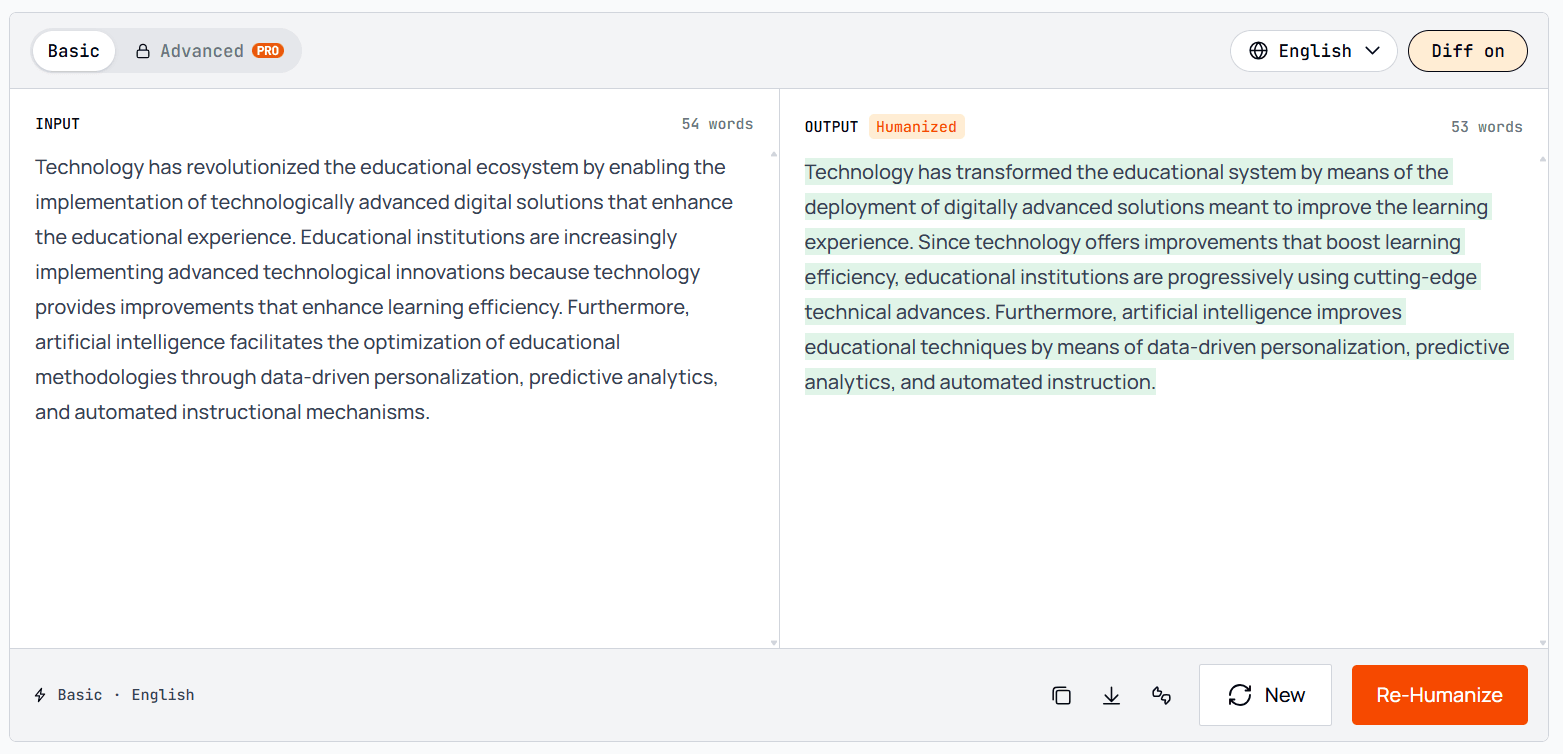 ezHumanizer humanized text demo