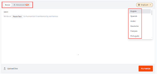ezHumanizer Select language model